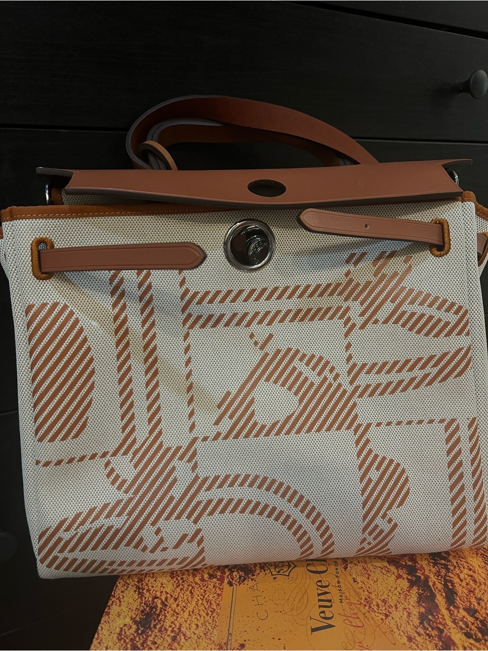 Canvas Tote Bag in Cream and Tan - Designer-Inspired